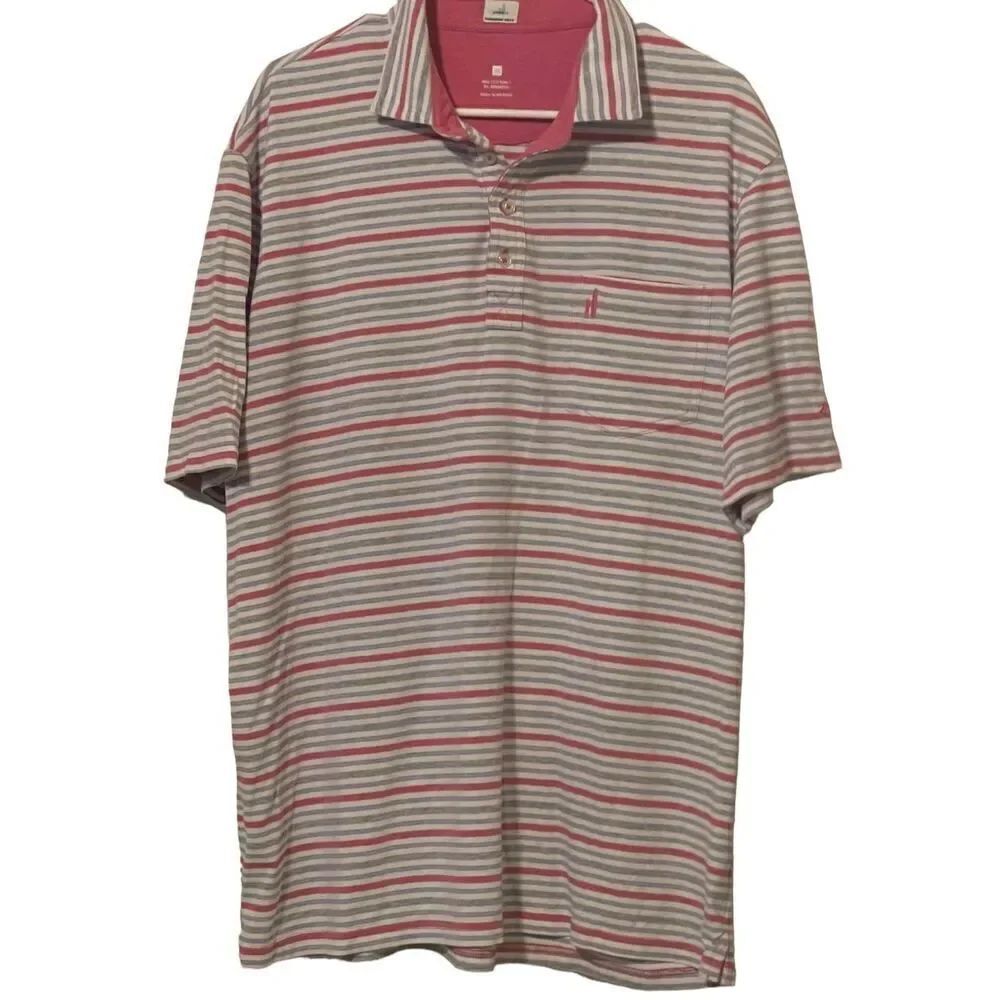 Johnnie-O Hangin' Out Men's Multi-Color Striped Short Sleeve Polo Shirt Size XL